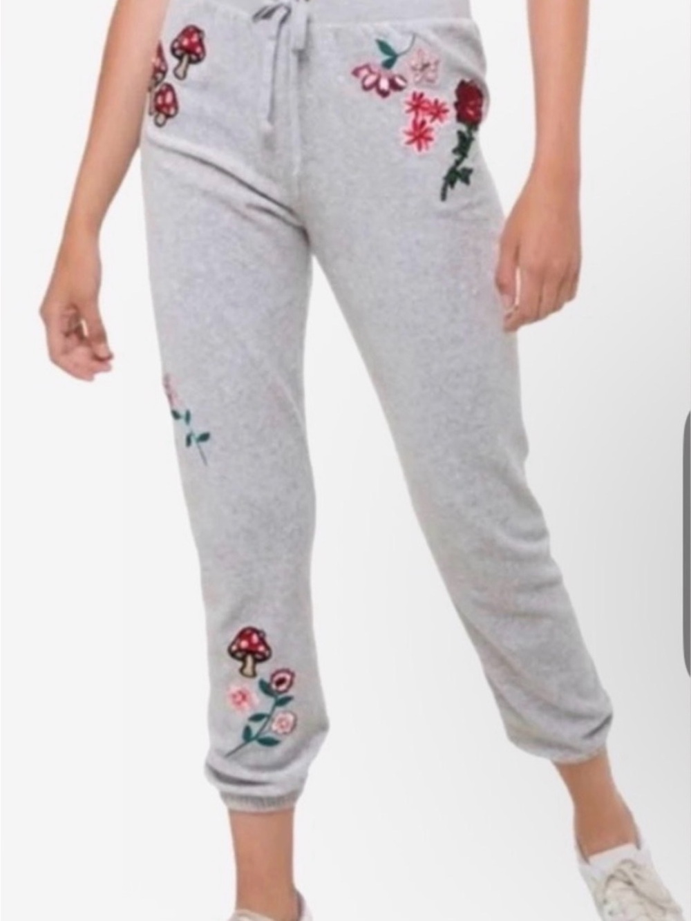 Juicy Couture Black Label XS Gray Velour Embroidered Mushroom Joggers